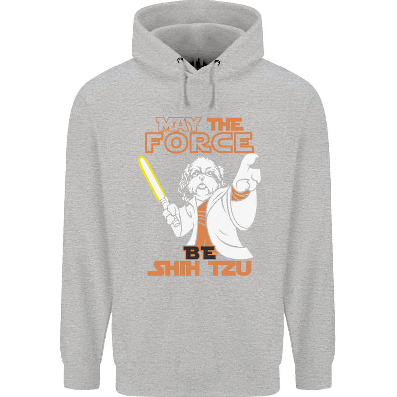 May the Force Be Shih Tzu Funny Dog Childrens Kids Hoodie Sports Grey