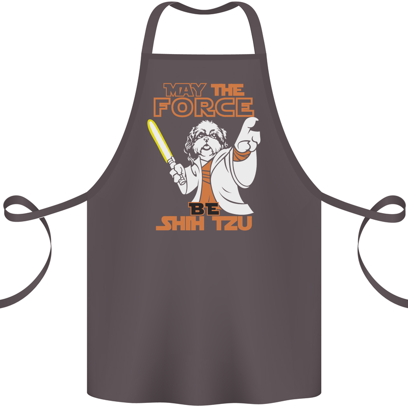 May the Force Be Shih Tzu Funny Dog Cotton Apron 100% Organic Dark Grey