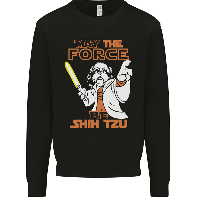 May the Force Be Shih Tzu Funny Dog Kids Sweatshirt Jumper Black