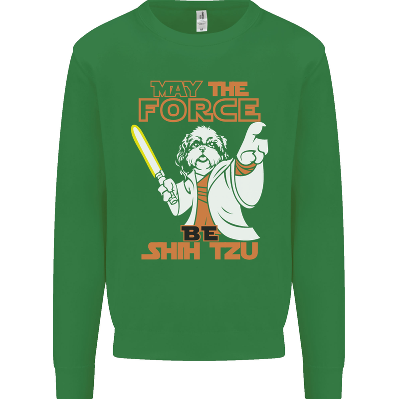 May the Force Be Shih Tzu Funny Dog Kids Sweatshirt Jumper Irish Green