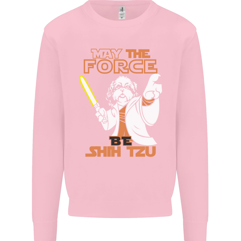 May the Force Be Shih Tzu Funny Dog Kids Sweatshirt Jumper Light Pink