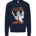 May the Force Be Shih Tzu Funny Dog Kids Sweatshirt Jumper Navy Blue