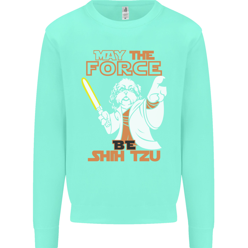 May the Force Be Shih Tzu Funny Dog Kids Sweatshirt Jumper Peppermint