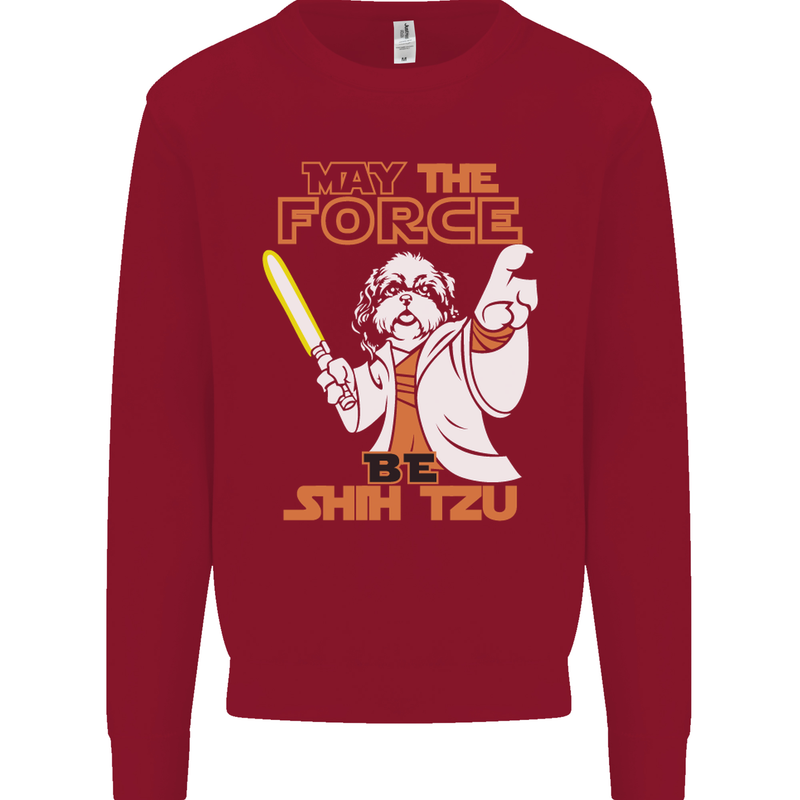 May the Force Be Shih Tzu Funny Dog Kids Sweatshirt Jumper Red