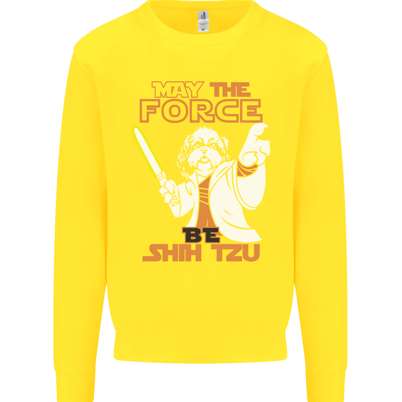 May the Force Be Shih Tzu Funny Dog Kids Sweatshirt Jumper Yellow