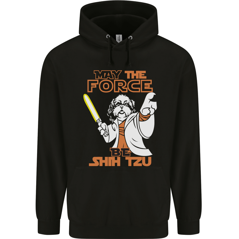 May the Force Be Shih Tzu Funny Dog Mens 80% Cotton Hoodie Black