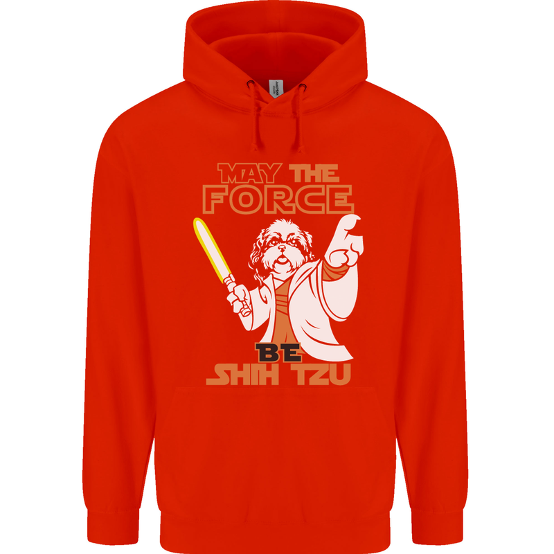 May the Force Be Shih Tzu Funny Dog Mens 80% Cotton Hoodie Bright Red