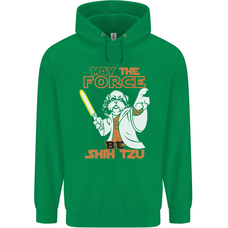 May the Force Be Shih Tzu Funny Dog Mens 80% Cotton Hoodie Irish Green