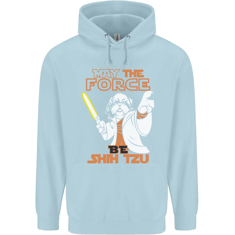 May the Force Be Shih Tzu Funny Dog Mens 80% Cotton Hoodie Light Blue
