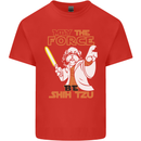 May the Force Be Shih Tzu Funny Dog Mens Cotton T-Shirt Tee Top Red