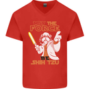 May the Force Be Shih Tzu Funny Dog Mens V-Neck Cotton T-Shirt Red