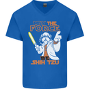 May the Force Be Shih Tzu Funny Dog Mens V-Neck Cotton T-Shirt Royal Blue