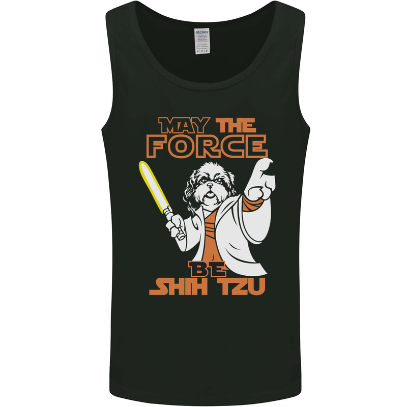 May the Force Be Shih Tzu Funny Dog Mens Vest Tank Top Black