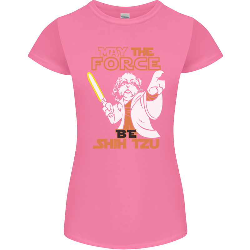 May the Force Be Shih Tzu Funny Dog Womens Petite Cut T-Shirt Azalea