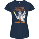 May the Force Be Shih Tzu Funny Dog Womens Petite Cut T-Shirt Navy Blue