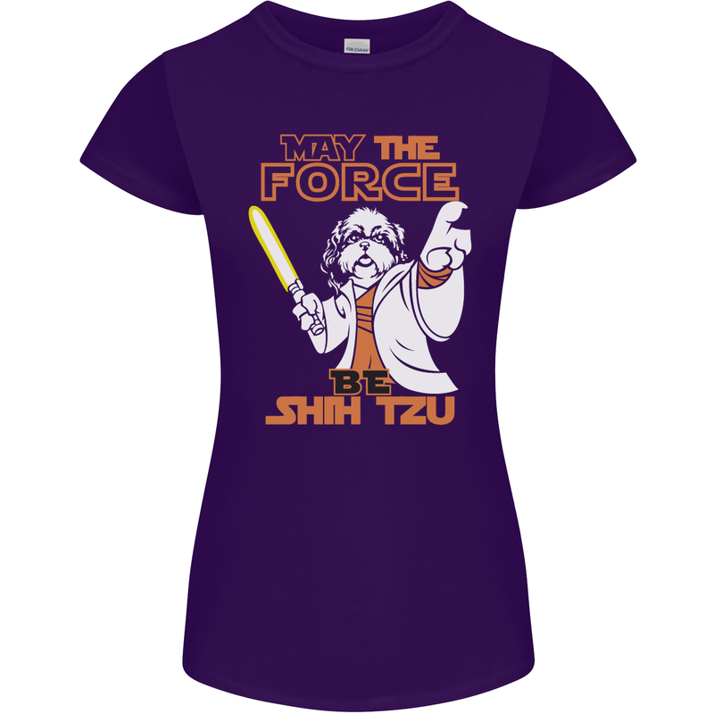May the Force Be Shih Tzu Funny Dog Womens Petite Cut T-Shirt Purple