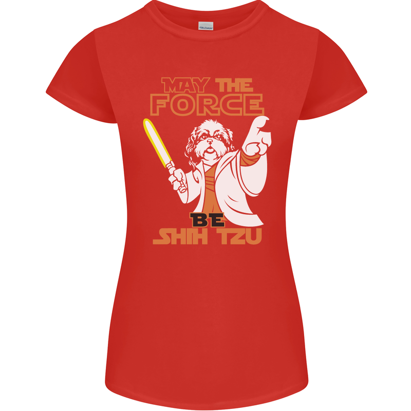 May the Force Be Shih Tzu Funny Dog Womens Petite Cut T-Shirt Red