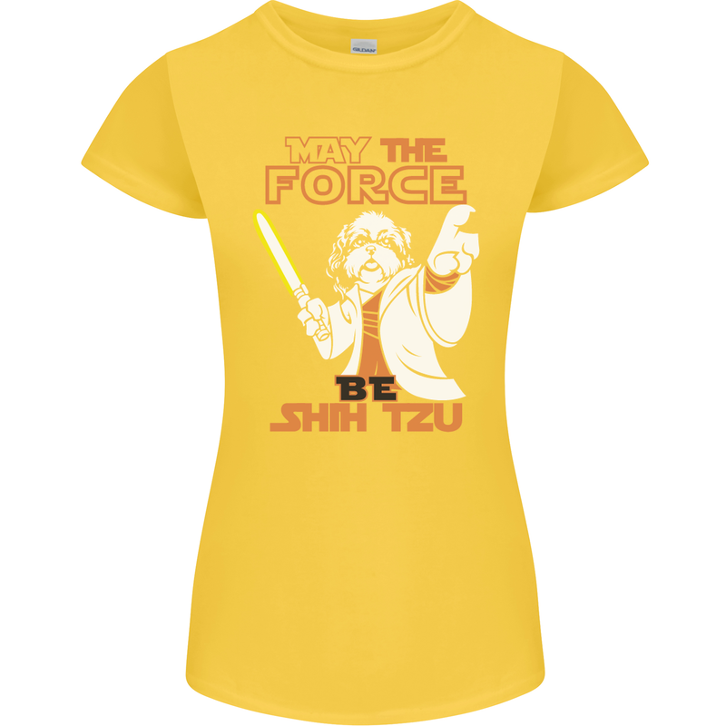 May the Force Be Shih Tzu Funny Dog Womens Petite Cut T-Shirt Yellow