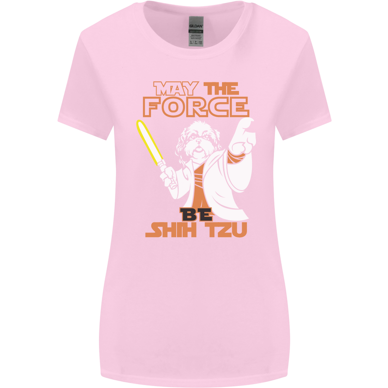 May the Force Be Shih Tzu Funny Dog Womens Wider Cut T-Shirt Light Pink