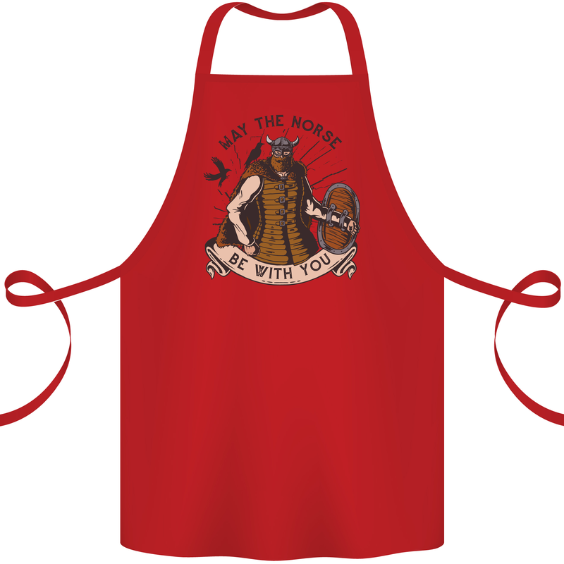 May the Norse Be With You Funny Viking Cotton Apron 100% Organic Red