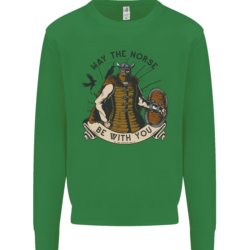 May the Norse Be With You Funny Viking Kids Sweatshirt Jumper Irish Green