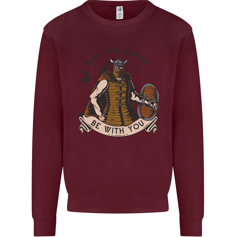May the Norse Be With You Funny Viking Kids Sweatshirt Jumper Maroon