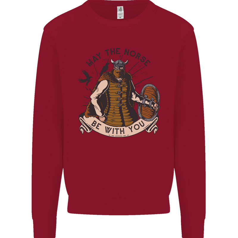 May the Norse Be With You Funny Viking Kids Sweatshirt Jumper Red