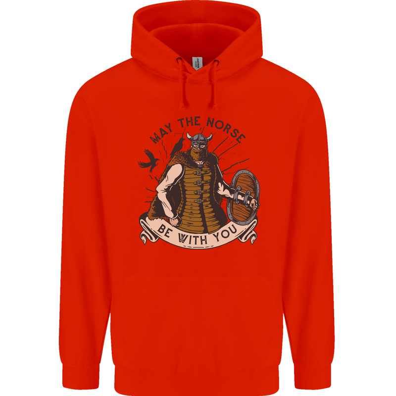 May the Norse Be With You Funny Viking Mens 80% Cotton Hoodie Bright Red