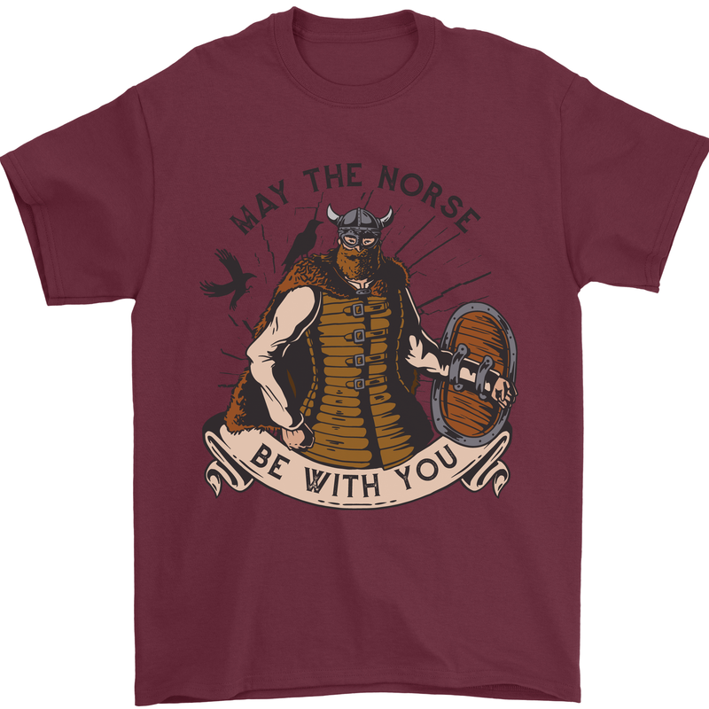 May the Norse Be With You Funny Viking Mens T-Shirt 100% Cotton Maroon