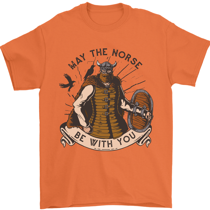 May the Norse Be With You Funny Viking Mens T-Shirt 100% Cotton Orange
