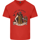May the Norse Be With You Funny Viking Mens V-Neck Cotton T-Shirt Red