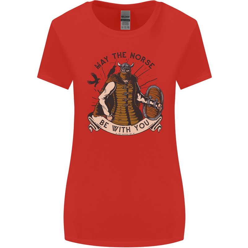 May the Norse Be With You Funny Viking Womens Wider Cut T-Shirt Red