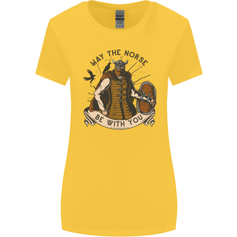 May the Norse Be With You Funny Viking Womens Wider Cut T-Shirt Yellow
