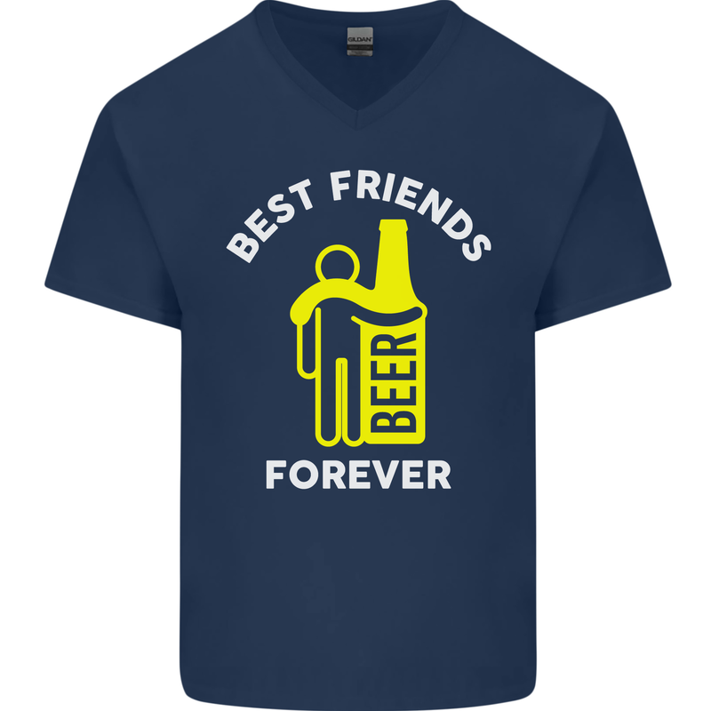 Me and Beer Best Friends Forever Funny Mens V-Neck Cotton T-Shirt Navy Blue
