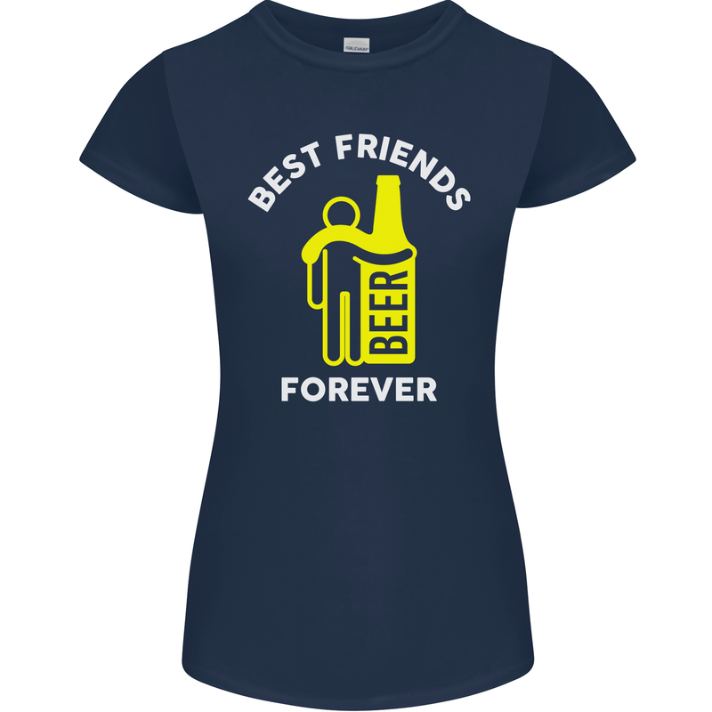 Me and Beer Best Friends Forever Funny Womens Petite Cut T-Shirt Navy Blue