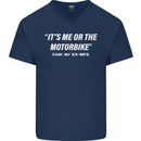Me or the Motorbike Said My Ex-Wife Biker Mens V-Neck Cotton T-Shirt Navy Blue