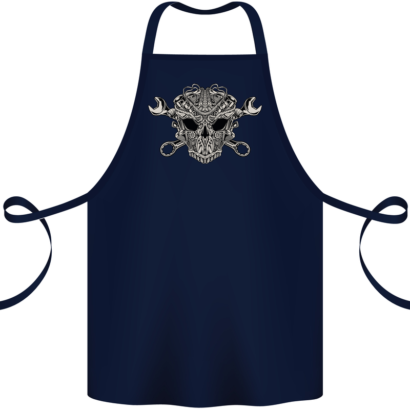 Mechanic Engine Skull Cotton Apron 100% Organic Navy Blue