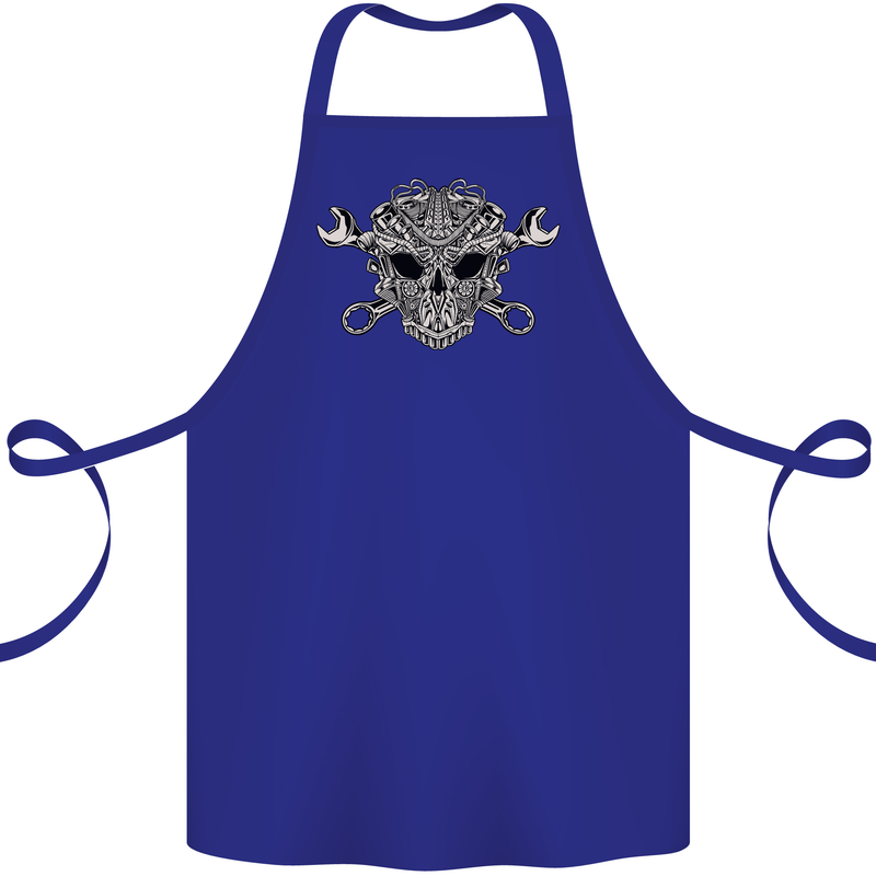 Mechanic Engine Skull Cotton Apron 100% Organic Royal Blue