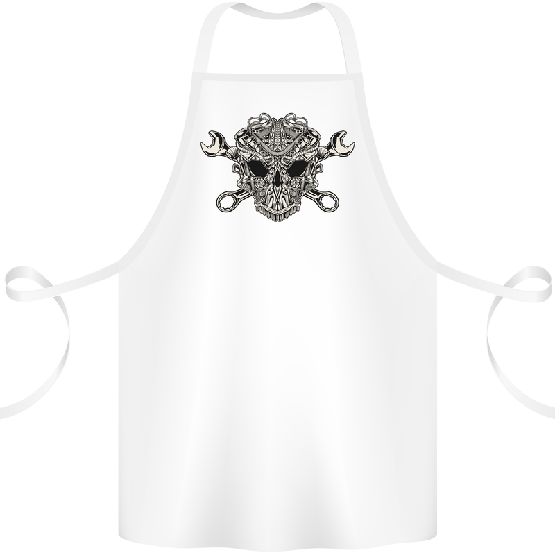 Mechanic Engine Skull Cotton Apron 100% Organic White