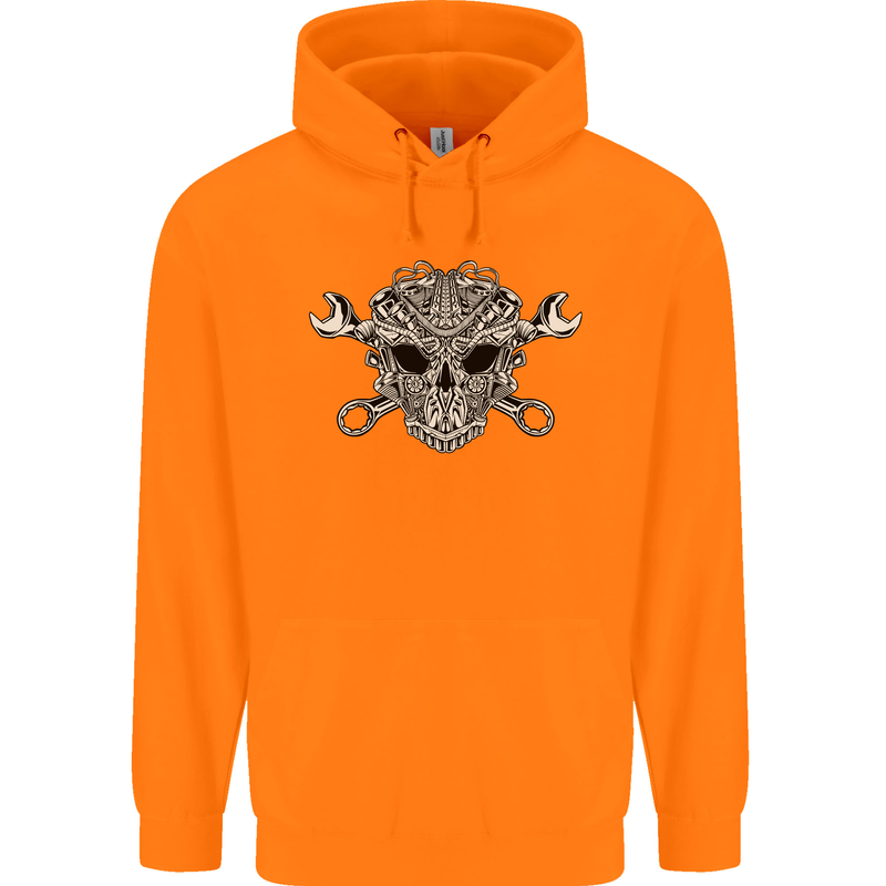Mechanic Engine Skull Mens 80% Cotton Hoodie Orange