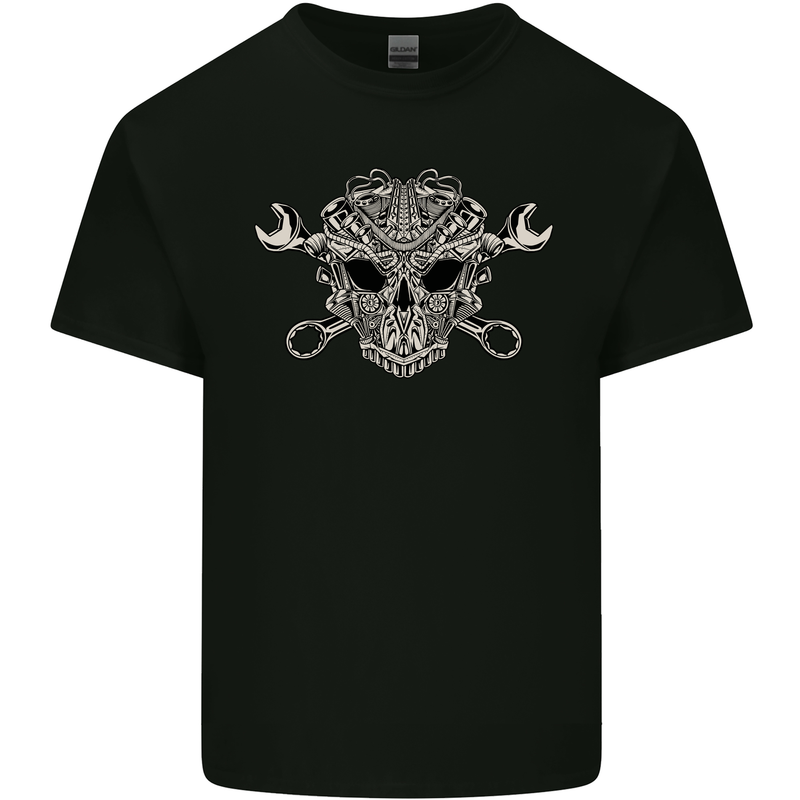 Mechanic Engine Skull Mens Cotton T-Shirt Tee Top Black