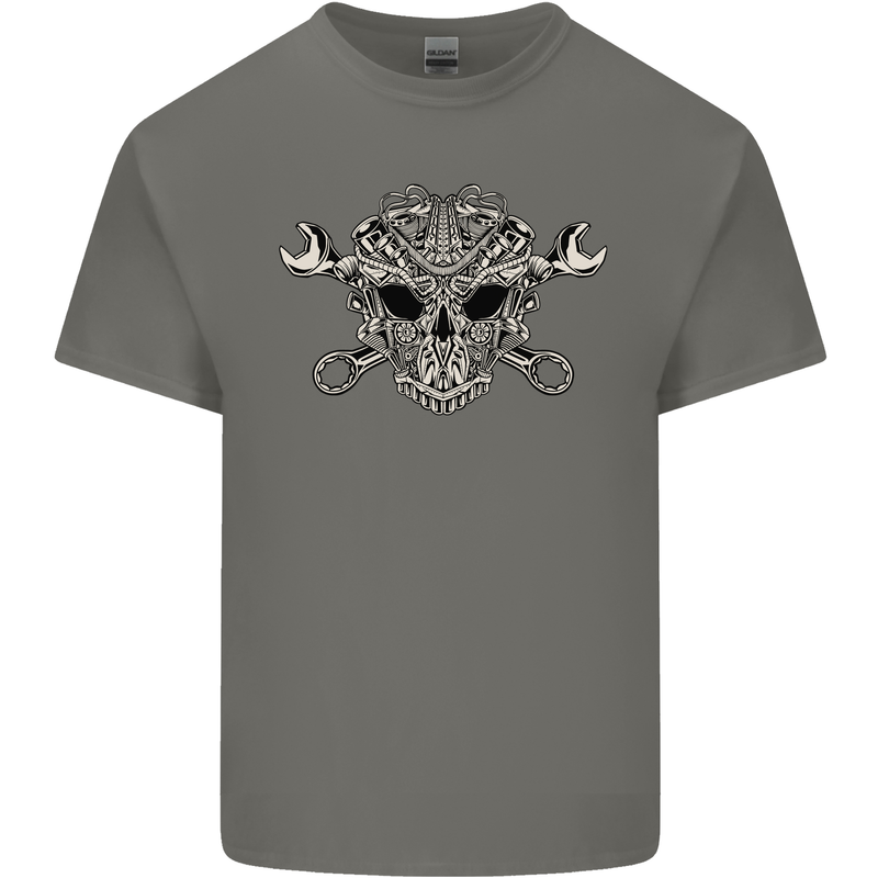 Mechanic Engine Skull Mens Cotton T-Shirt Tee Top Charcoal