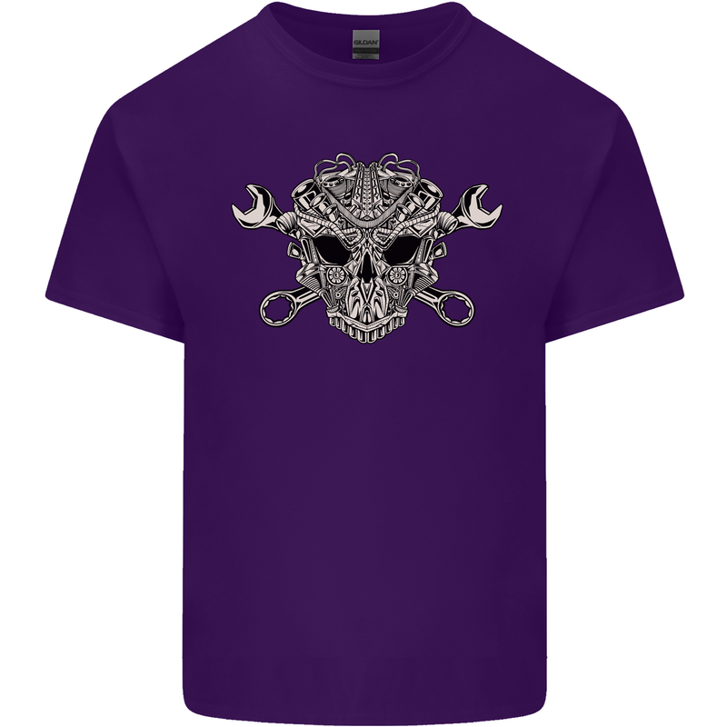 Mechanic Engine Skull Mens Cotton T-Shirt Tee Top Purple