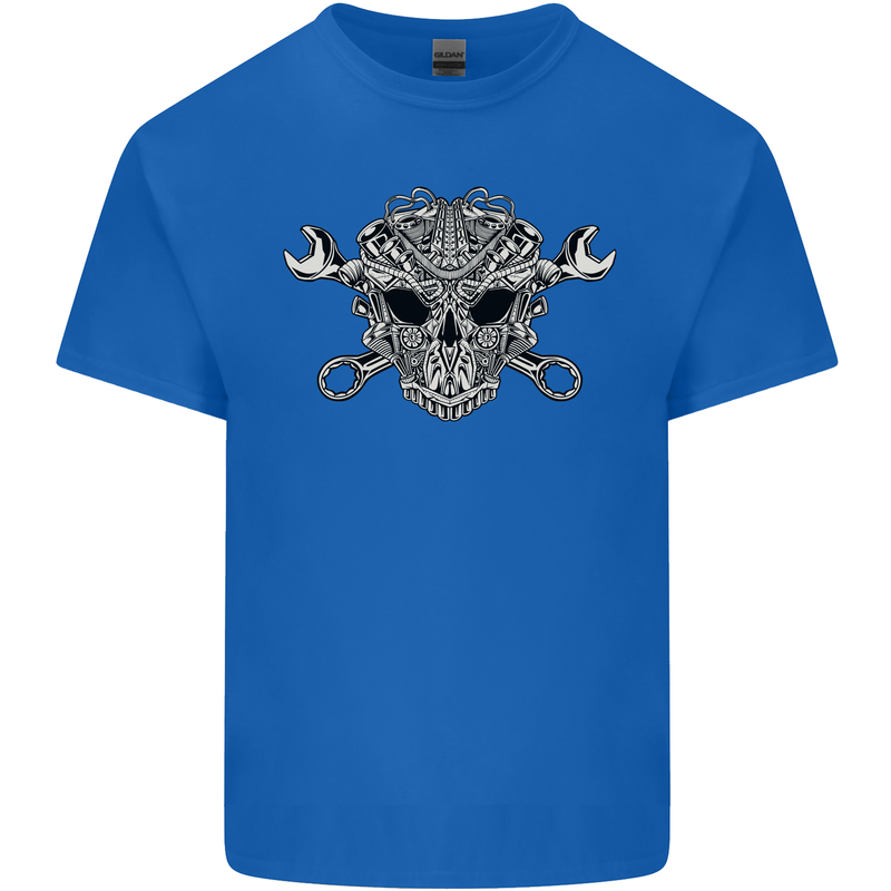 Mechanic Engine Skull Mens Cotton T-Shirt Tee Top Royal Blue