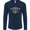 Mechanic Engine Skull Mens Long Sleeve T-Shirt Navy Blue