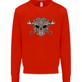 Mechanic Engine Skull Mens Sweatshirt Jumper Bright Red