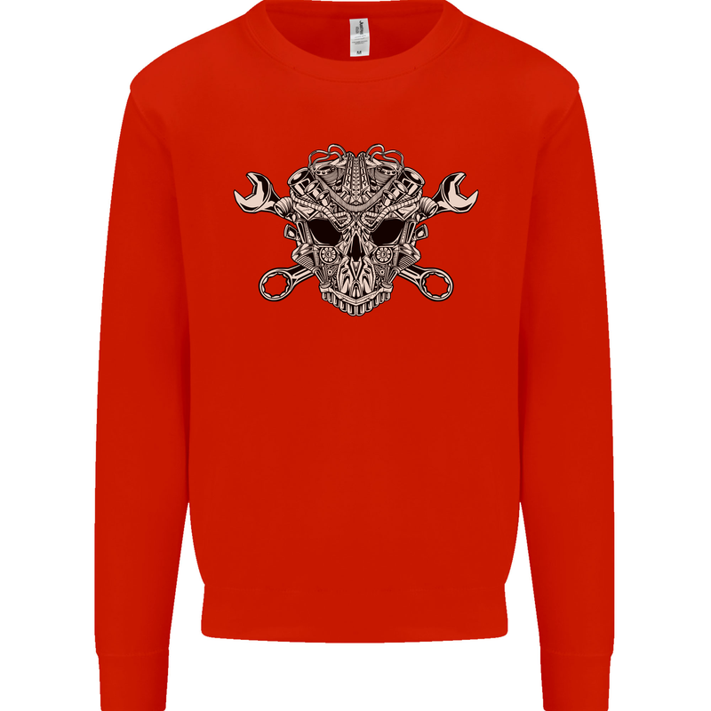 Mechanic Engine Skull Mens Sweatshirt Jumper Bright Red