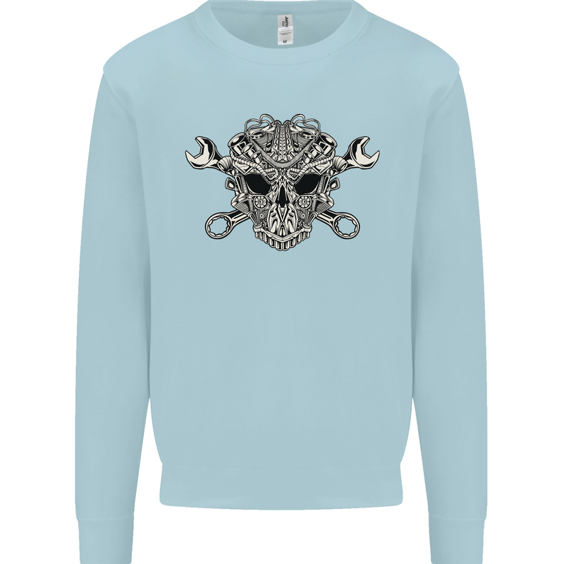 Mechanic Engine Skull Mens Sweatshirt Jumper Light Blue