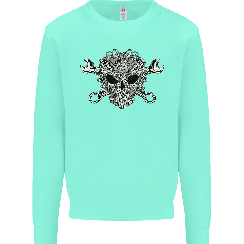 Mechanic Engine Skull Mens Sweatshirt Jumper Peppermint