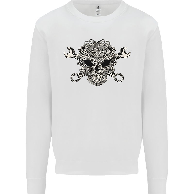 Mechanic Engine Skull Mens Sweatshirt Jumper White